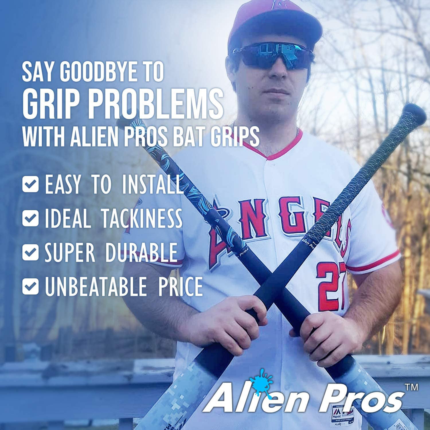 Alien Pros ALIEN PROS Bat grip Tape for Baseball (4 grips) - 11 mm Precut  and Pro Feel Bat Tape - Replacement for Old Baseball bat