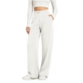 thumbnail image 3 of Womens Straight Leg Solid Sweatpants, Elastic Waist Drawstring Loose Sports Pants with Pockets, Running Fitness Outdoor Wear | VerBelle,White L, 3 of 7