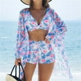 thumbnail image 2 of Enjoytime Bikini Sets for Women Floral Printed V Neck Tummy Control Bathing Suit with Cover Up Modest 3 Piece Swimsuit, 2 of 8