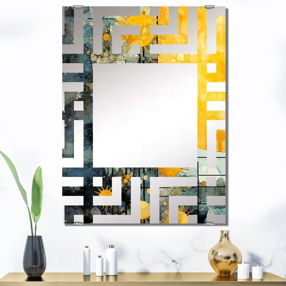 Designart "Sunlight Collage with Abstract Solar Panels III" Abstract Collages Oversized Wall Mirror - Modern Abstract Office Mirror Wall Decor - Multiple Color Options