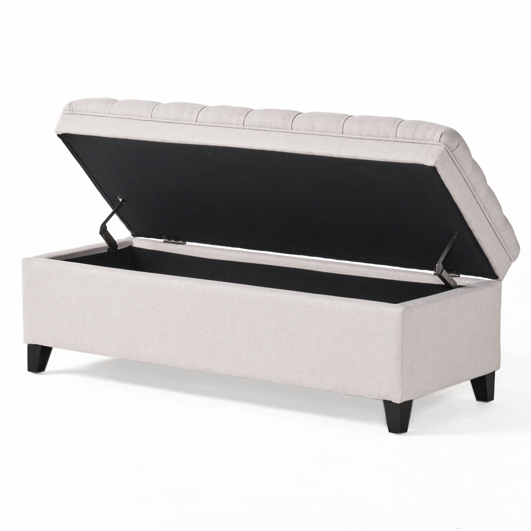 50" Storage Ottoman, Storage Ottoman Bench with Wooden Legs and Safety Hinge, Tufted Entryway Bedroom Bench, Holds up to 330 lb, for Living Room, Bedroom, Light Grey