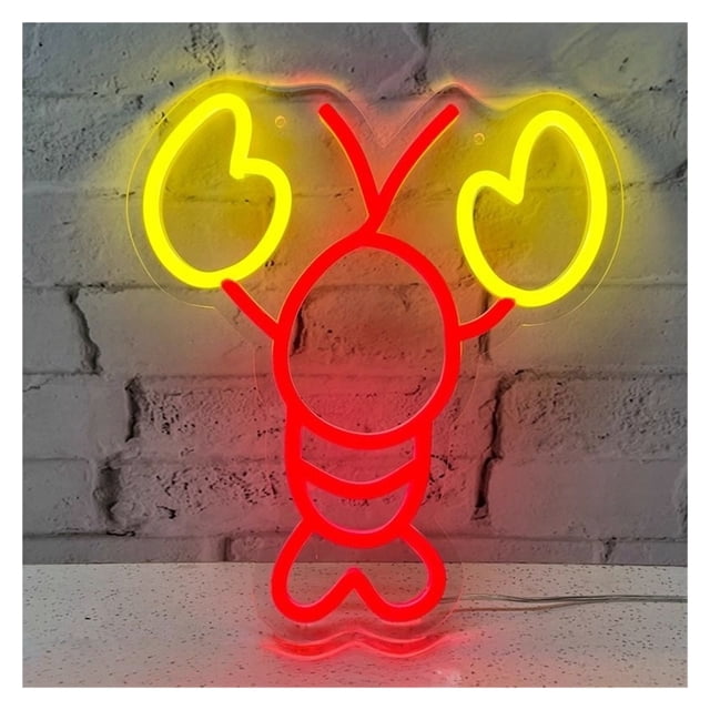 Letrero De Neón De Langosta Para Restaurante De Mariscos, Abierto Por La Noche, Mercado De Pescado, Decoración Comercial, Regulable Por USB, 33x30cm