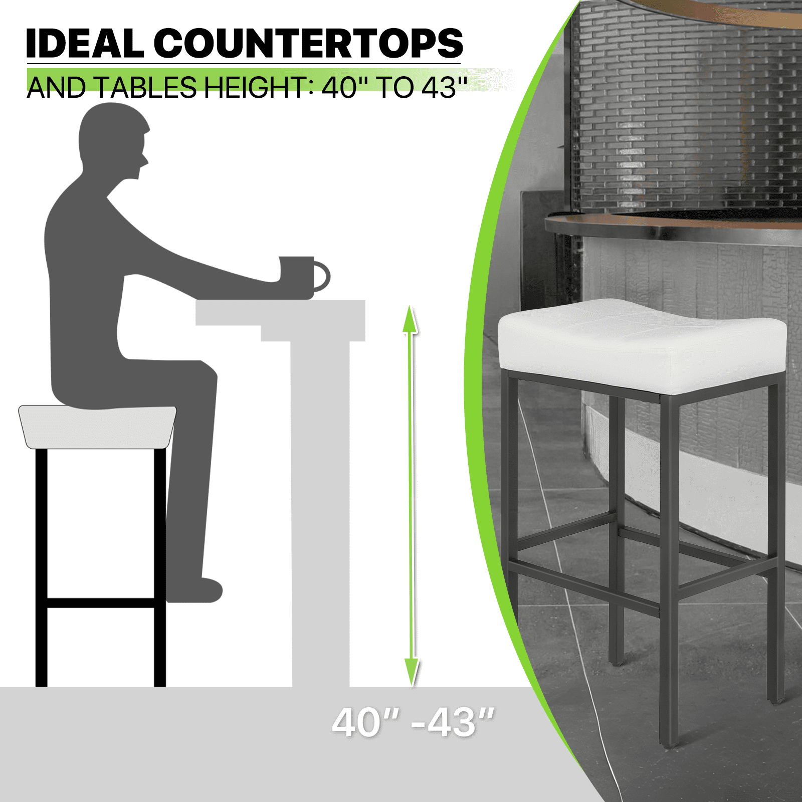 Magshion 31.5" Upholstered Counter Bar Stool Set of 2, Backless PU Leather Saddle Seat Barstools for Kitchen Island, Metal Frame, White
