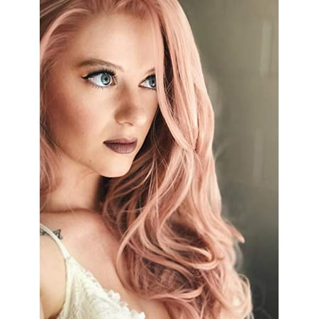 Enilecor Pink Lace Front Wigs Long Curly Synthetic Color Lace Wig
