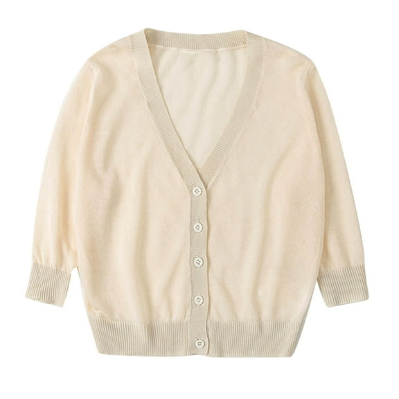 Elainilye Fashion Toddler Girl Sweaters Baby Girls Cute Knitted Sweaters Long Sleeved Thin Style Button Cardigan Coat,Beige