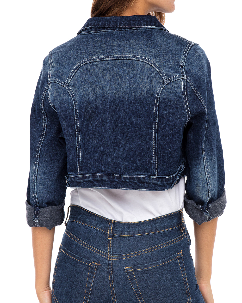 Womens Plus Size Button Closed Cropped Stretch Ladies Denim Jacket Oversize Coat 