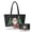 Black Santa Print, variant on Christmas Tabby Cat Quilted Tote Bag Set 2 Piece for Women, Matching Cosmetic Pouch Padded Shoulder Bag with Large Capacity, Ideal for Holiday, Gift for Ladies