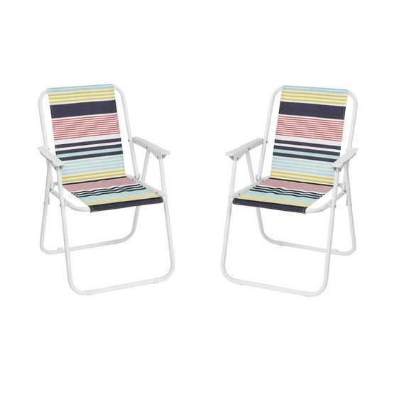EBQOSK 2PCS Folding Beach Chair, Lightweight Beach Chair with High Back, Portable Foldable Camping Chair Lawn Chair with Hard Armrest Multicolor Stripes 2PC