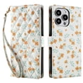 thumbnail image 2 of Wallet Case for iPhone 16 Pro Max , PU Leather Phone Cover Kickstand RFID Blocking Flip Case Card Slots Wrist Strap Relief Engraved Pattern Magnetic With Stylus Pen, Orange Flower, 2 of 10