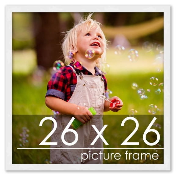 26x26 Frame White Wood Picture Square Frame - Picture Frame Includes UV Acrylic, Foam Board Backing, & Hanging Hardware!