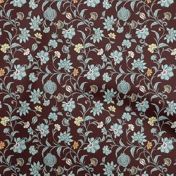 oneOone Cotton Jersey Brown Fabric Asian Pottery Floral Fabric For Sewing Printed Craft Fabric By The Yard 58 Inch Wide