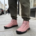 thumbnail image 5 of Domuza Hand Stitched Leather Men's Chukka Ankle Boots, Classic Lace-Up Mid Top Casual Shoes, Built-In Arch Support Wide Toe Design, Waterproof Non-Slip Durable Sneakers Pink 6.5 (EU-38), 5 of 5
