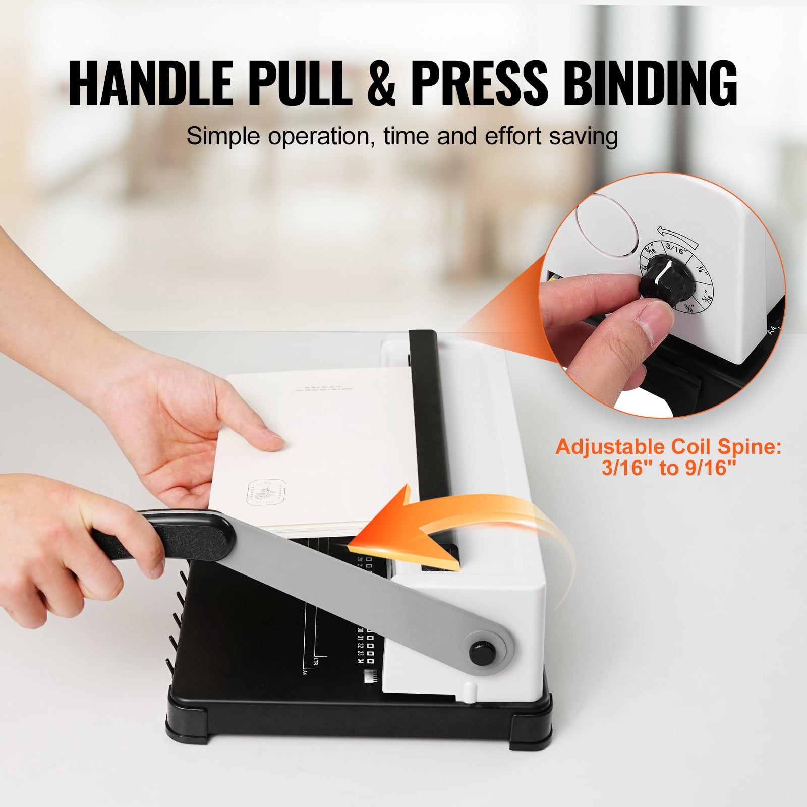 KFFKFF Manual Coil Binding Machine, 34-Hole Spiral Book Binder, 120 Sheet Capacity, Adjustable 3/16'-9/16' Spine, Compatible with Letter, A4, A5 Sizes