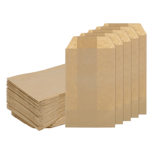 Uxcell 200Pcs Bolsas de Papel Kraft para Regalos, 6" x 3" Bolsas de Caramelo a Prueba de Grasa Bolsas Planas para Favoritos Bolsas Pequeñas de Regalo Marrón