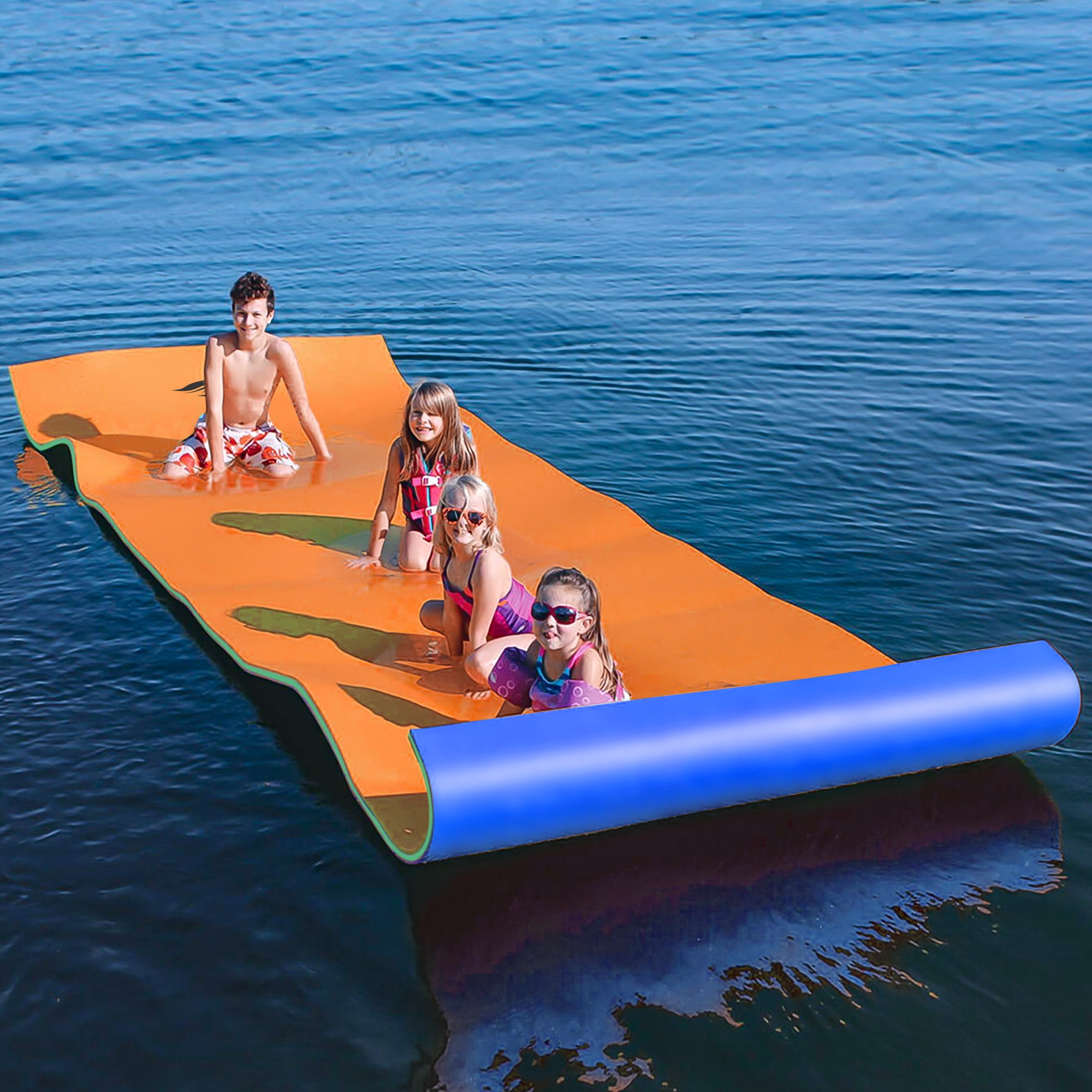 KOFUN Floating Mat for Lake, 3-Layer Lake Floats Lily Pad, Water Pad with  Storage Straps for Kids Adults Outdoor Water Activities, 12 x 6 FT, Orange