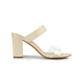 thumbnail image 3 of BLISSFUL STEP Women's Dual Clear Strap Block Heels Mules Slides Sandals Beige 10, 3 of 7