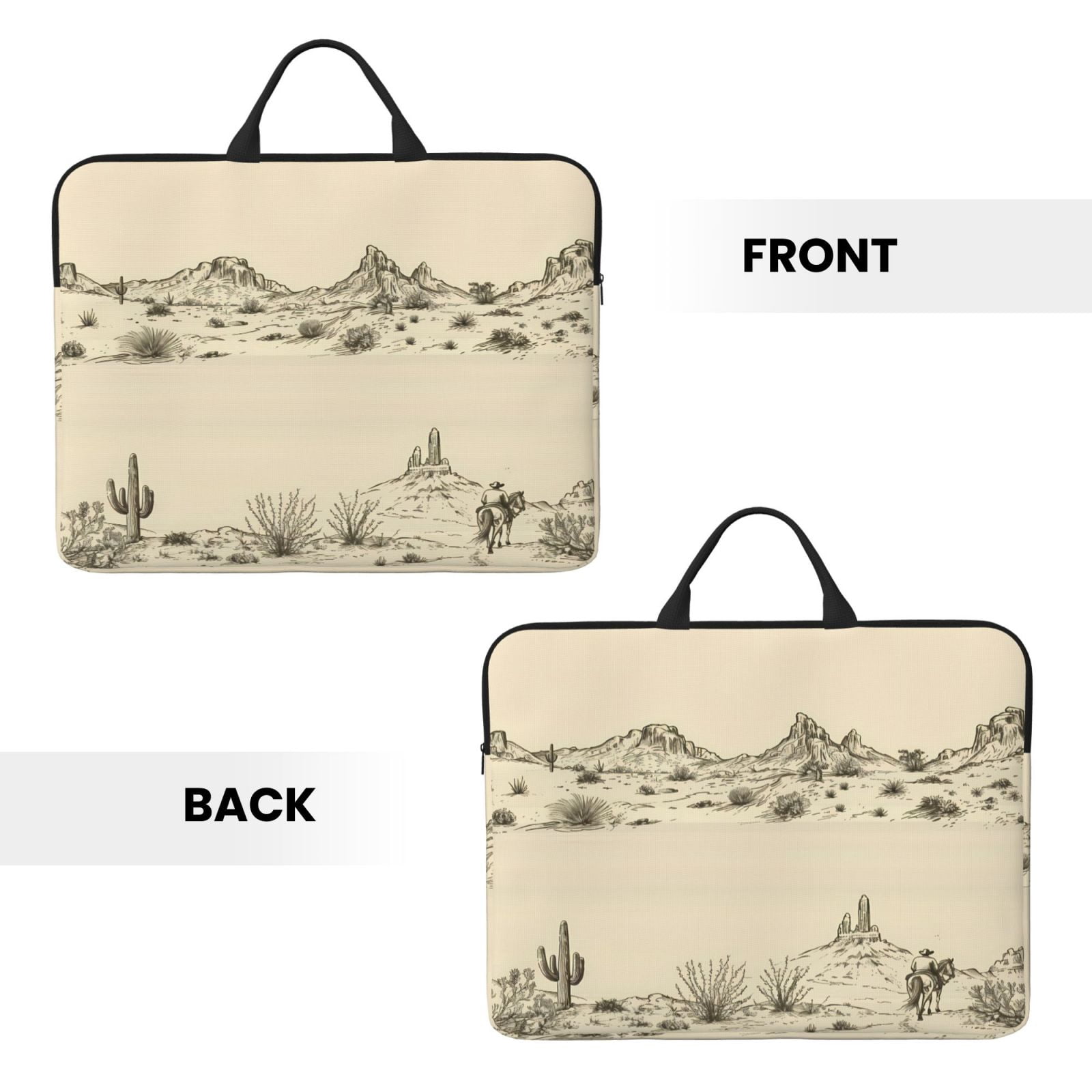 Laptop Sleeve Bag For Women Men 14inch Waterproof Durable Protective Computer Carrying Cover Handle Laptop Case Bag Desert Landscape Mountains Cacti Cowboy (1)