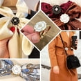 thumbnail image 5 of Efavormart 10 Pack White Pearl Floral Metal Chair Sash Pin Buckles with Gold Rim, 3D Rose Shaped Scarf Bow Napkin Rings, 5 of 11