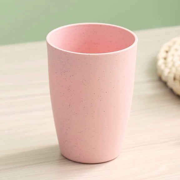 ERDOUY 5 Pieces Pink Wheat Straw Cups, 300-400ML Reusable Plastic Drinking Cups for Mouthwash & Daily Use