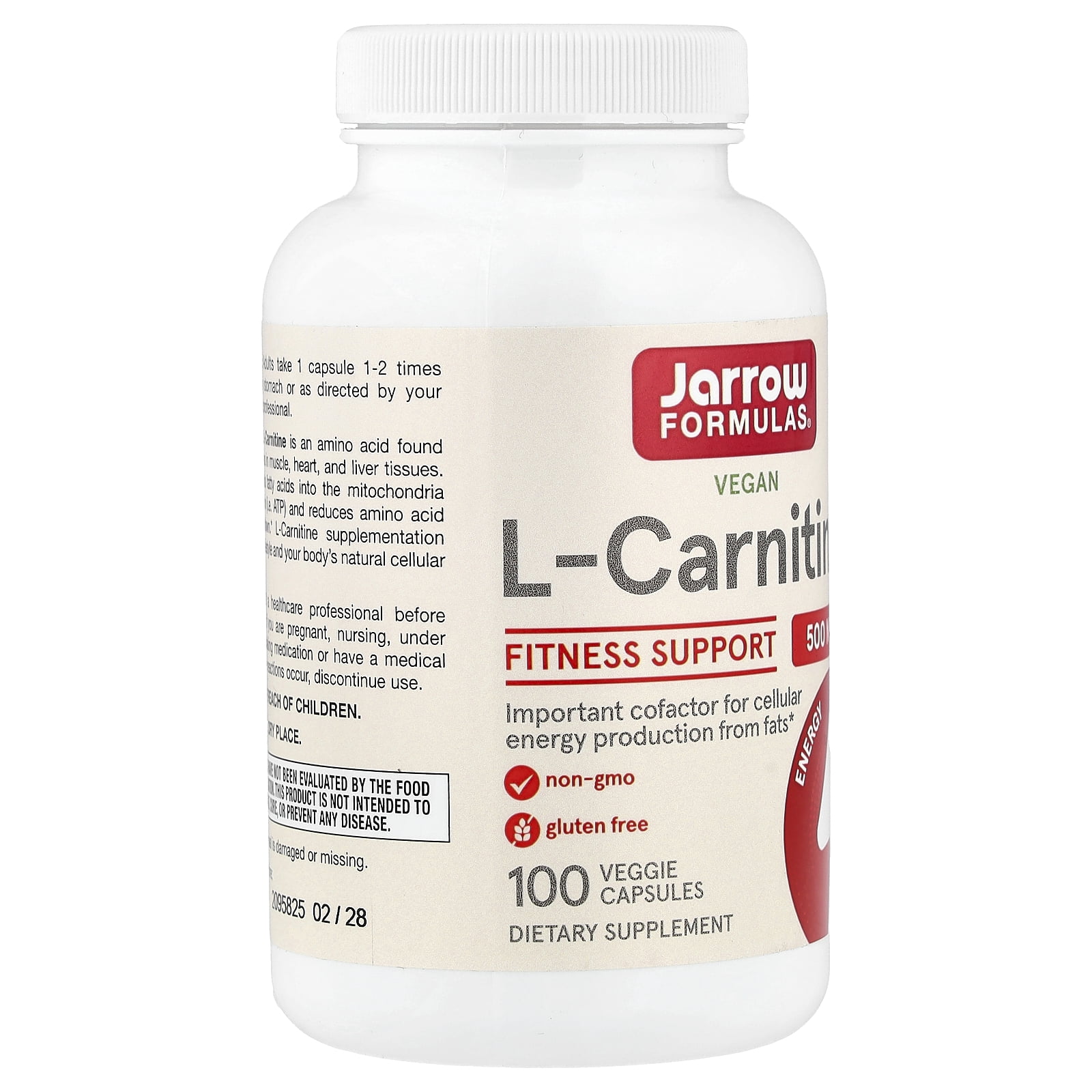 Jarrow Formulas L-Carnitine Tartrate, For Brain Energy and Heart Support, 500mg, 100 Capsules