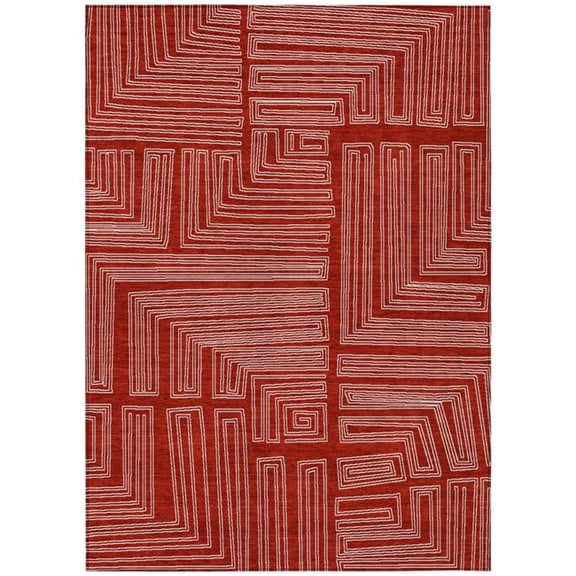 HomeRoots 600859 5 x 8 ft. Red & Ivory Geometric Washable Indoor & Outdoor Rectangle Area Rug