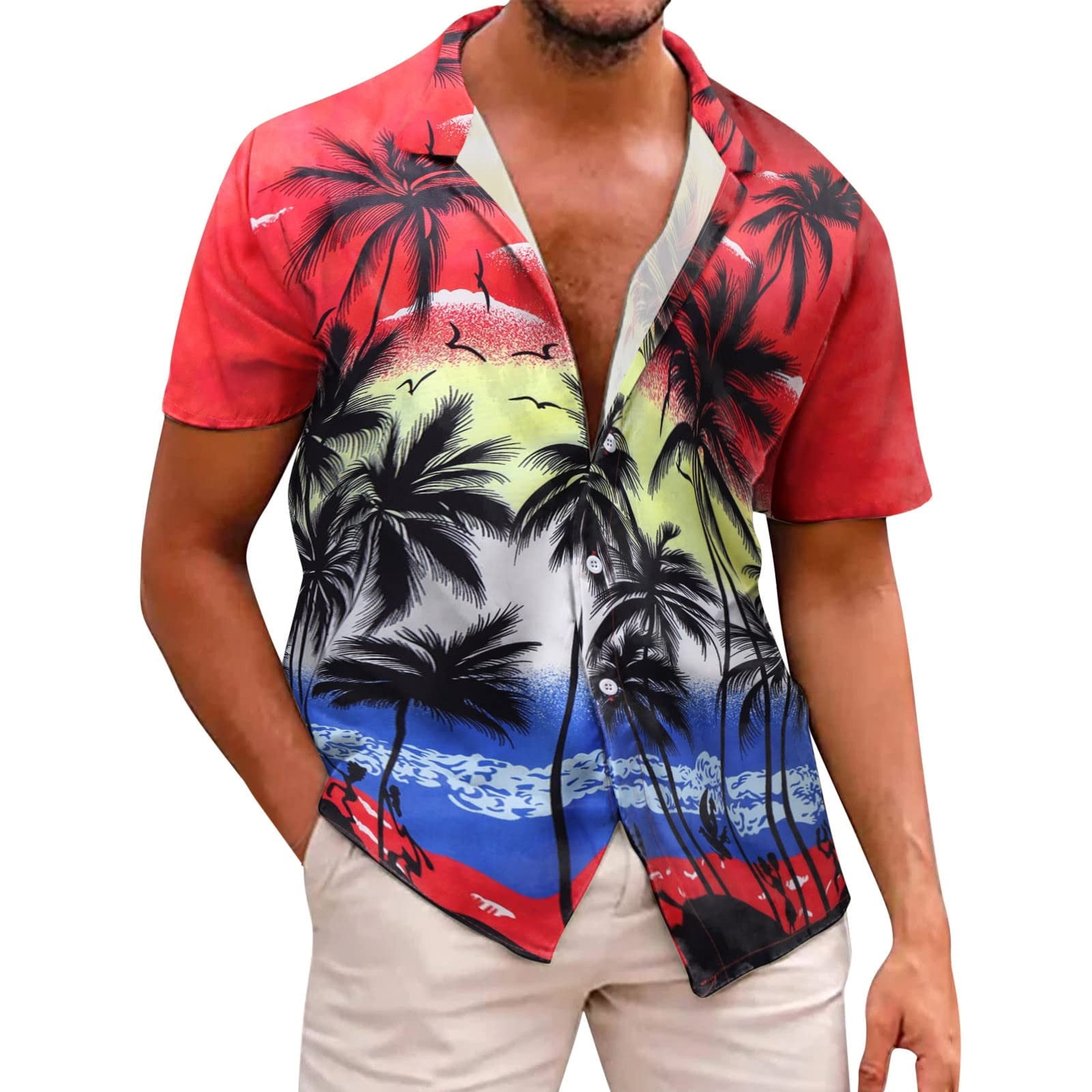 Sodopo Men's Bright Hawaiian Shirt Button Down Short Sleeve Tropical ...