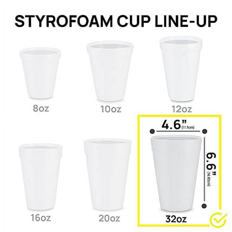 32 Oz Disposable Styrofoam Cups (25 Pack), White Foam Cup Insulates Hot &  Cold Beverages, Made in the USA, To-Go Cups - for Coffee, Tea, Hot Cocoa,  Soup, Broth, Smoothie, Soda, Juice 