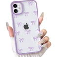 thumbnail image 1 of UTAH-Compatible with iPhone 12 Mini Case Cute Clear Purple Durable Ribbon Bowknot Pattern for Girls Women Soft TPU Transparent Full Camera Lens Shockproof Protective Phone Cover - Purple, 1 of 4