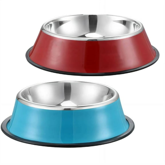ACDANC 2Pcs Cat Food Bowl,Large Capacity Design Dog Bowls,Non-Slip Anti-Tip Dog Food Bowl,16cm,Blue & Red