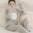 thumbnail image 3 of Conjunto de pijama de franela para mujer y niña, ropa de dormir de manga larga, suave, con estampado bonito, para invierno, 3 of 3