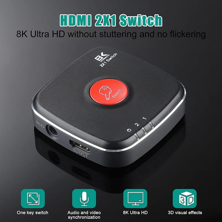 HDMI 2.1 Switch, JSAUX 8K HDMI Switch 4K@120Hz/8K@60Hz 2 in 1 Out Aluminum  Bi-Directional Splitter 2 x 1/1 x 2 UHD 3D Compatible for Switch, PS4,  Roku, HDTV, Monitor price in Egypt