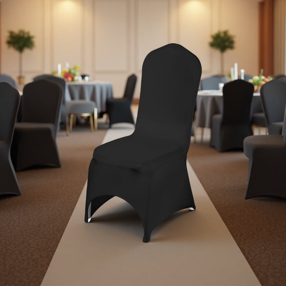 50PCS Black Stretch Spandex Folding Chair Covers, Universal Arched Front Slipcovers, Removable & Washable for Wedding, Banquet, Party & Dining Events
