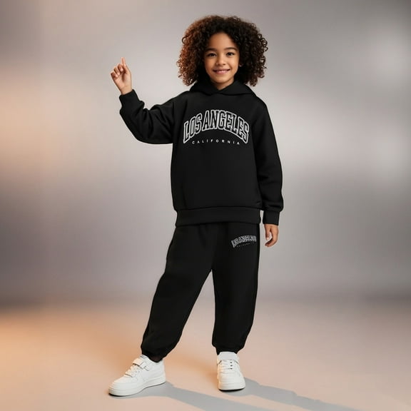 Kids Boys Girls Active Sweatsuit 2PC Long Sleeve Letter Graphic Hoodie and Active Jogger Pants Fall Winter Clothes Kids Girls Trendy Clothes 9-10 Years