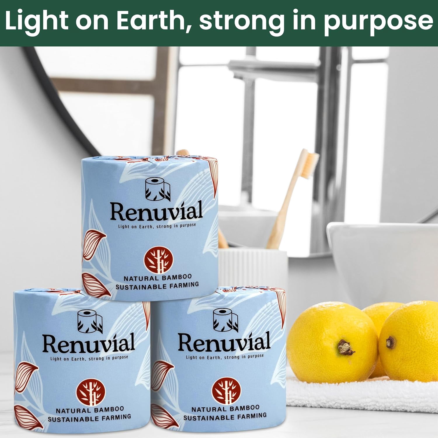 Bamboo Toilet Paper, Ultra-Soft & Strong, 3-Ply & 300 Sheets, Septic Safe, 12 Rolls, 100% Natural Bamboo, Non Toxic Toilet Paper, Sustainable, Biodegradable, Plastic-Free Packaging