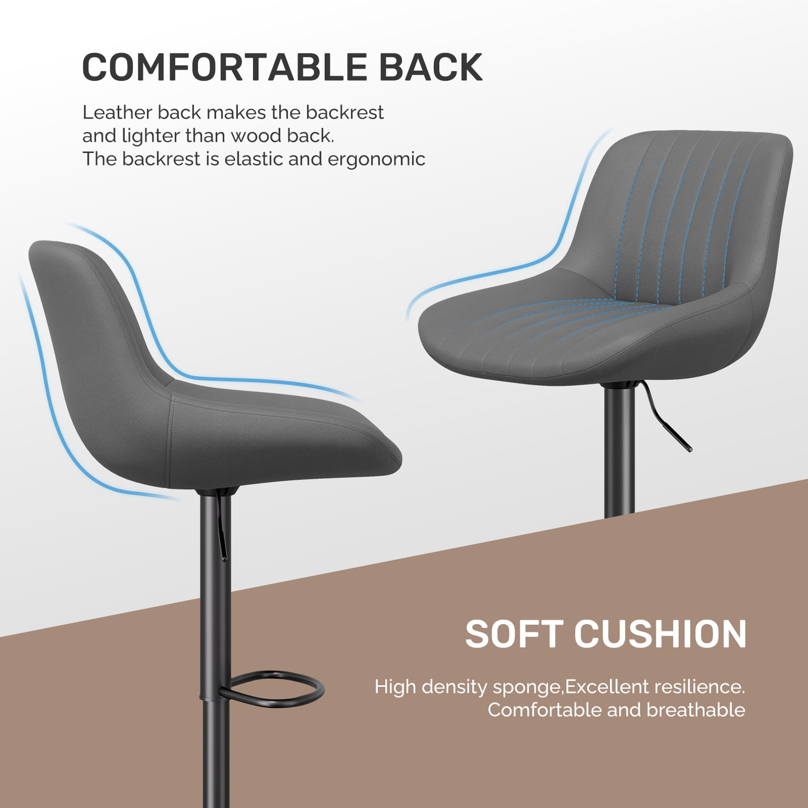 Daluvenix Adjustable Bar Stools Set of 4, Swivel Kitchen Bar Chairs with Back, Modern Tech Fabric Island Chairs for Home Kitchen, Dark Gray