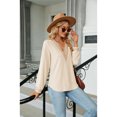 thumbnail image 5 of Anbech Deep V Neck Women Blouse Guipure Lace Shirt Solid Color Splice Trendy Long Sleeve Casual Tops, 5 of 8
