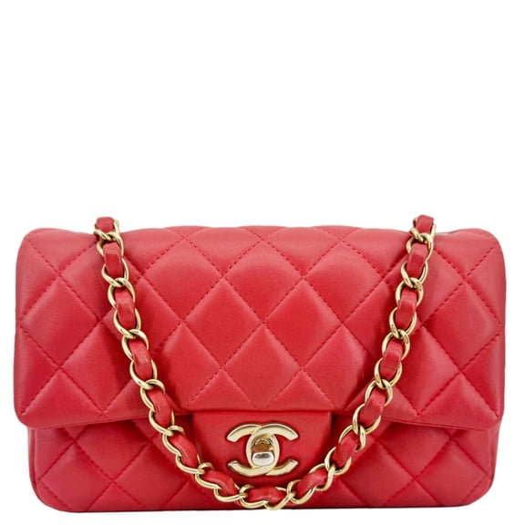 Pre-Owned Chanel Classic Rectangular Flap Mini Quilted Leather Crossbody Bag Reddish Pink