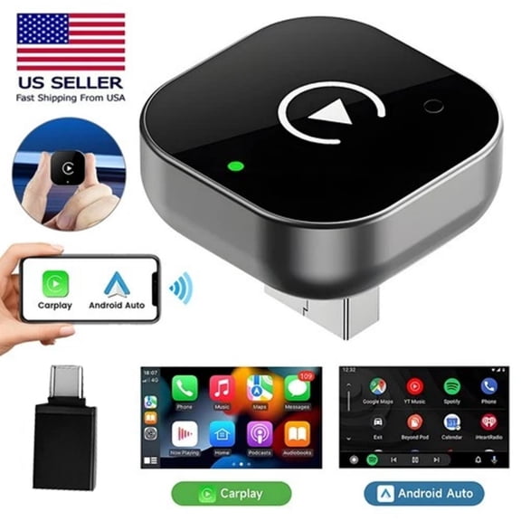2025 Upgraded Mini Wireless CarPlay & Android Auto Adapter, 2-in-1 CarPlay Dongle Converts Wired to Wireless, Plug & Play Wireless CarPlay Adapter with USB/ USB-C Port