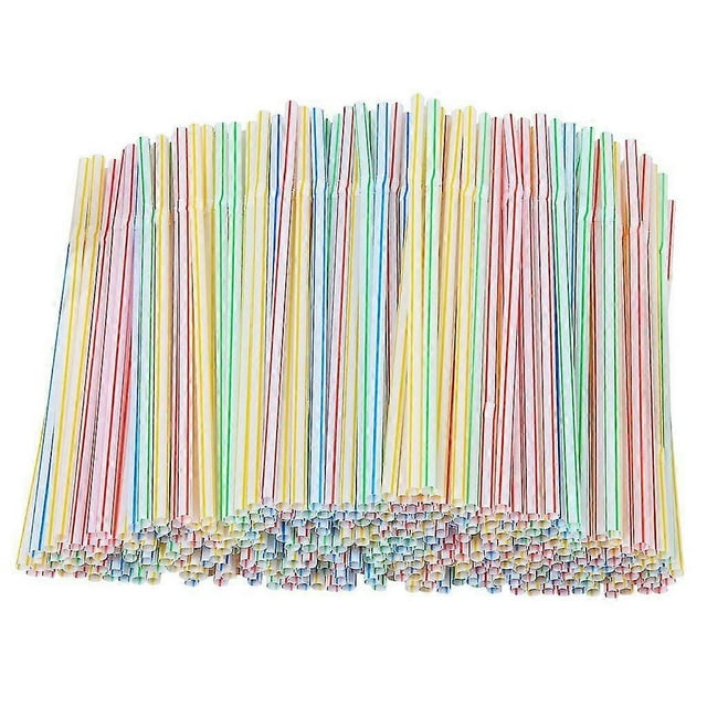300 Pieces Plastic Drinking Straws 8 Inches Long Multi-Colored Striped Bedable