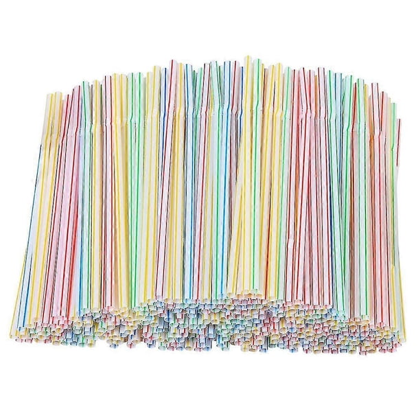 300 Pieces Plastic Drinking Straws 8 Inches Long Multi-Colored Striped Bedable
