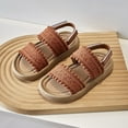 thumbnail image 5 of LIIPEE Girls Sandals Summer Fashion Knitted Solid Color Open Toe Non- Soft Sole Shoes Child Versatile Vacation Princess Sandal,Brown,3-3.5 Years, 5 of 5