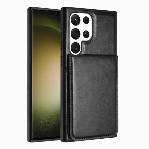 For Samsung Galaxy S23 Ultra / SM-S918 Metal Button Flip Stand Hidden Card Holder Leather Shockproof Protective Wallet Case Cover Black