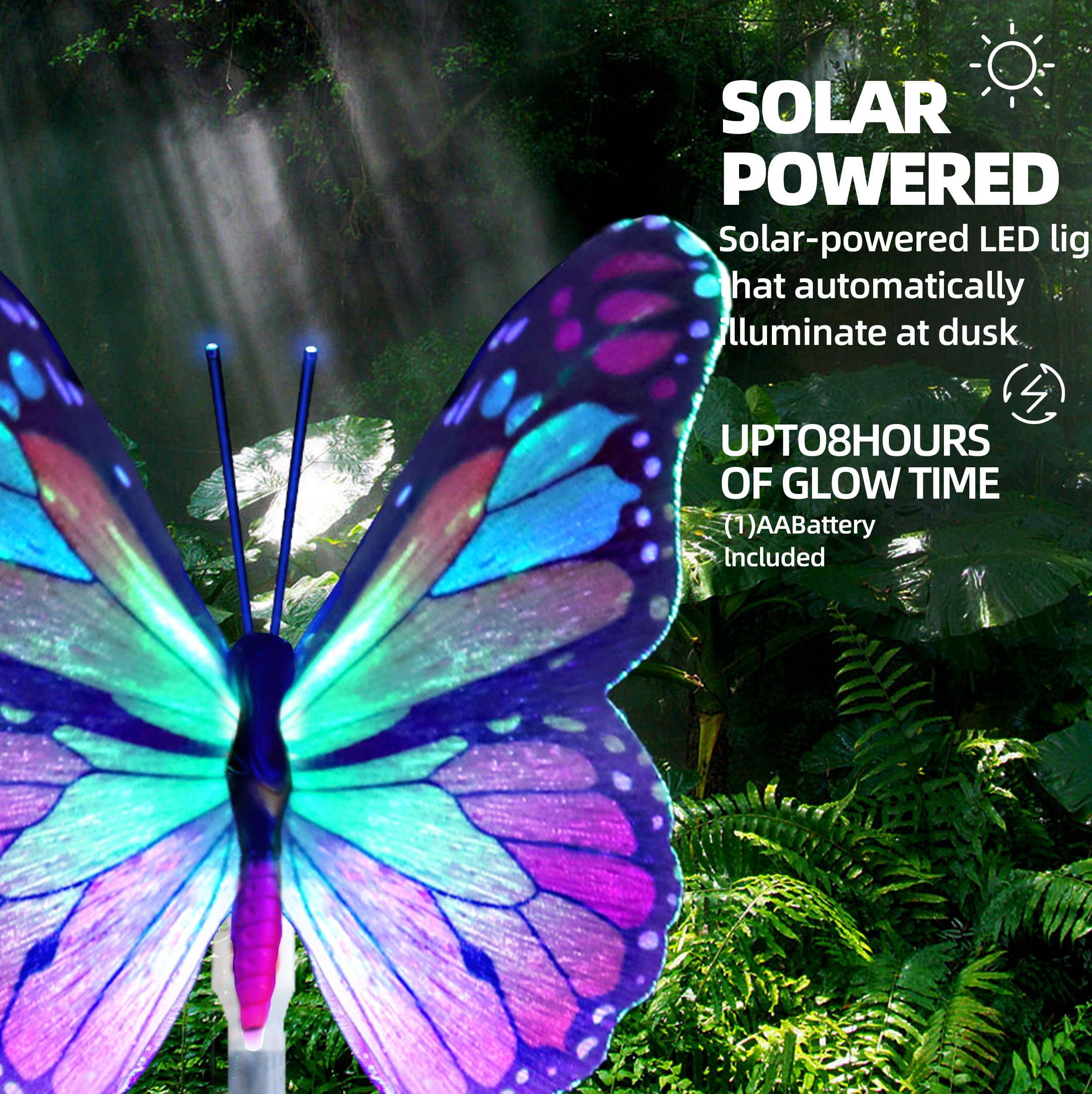 Rirool Solar Garden Lights, Fiber Optic Butterfly Color-Changing LED Decor, Waterproof Outdoor Yard Art (6 Pack)