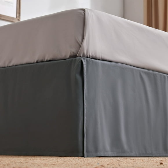 SLEEP ZONE Pleated Bed Skirts Queen Size 15 inch Tailored Drop Easy Fit Bedskirt Anti-Static Fade Resistant (Queen Grey)