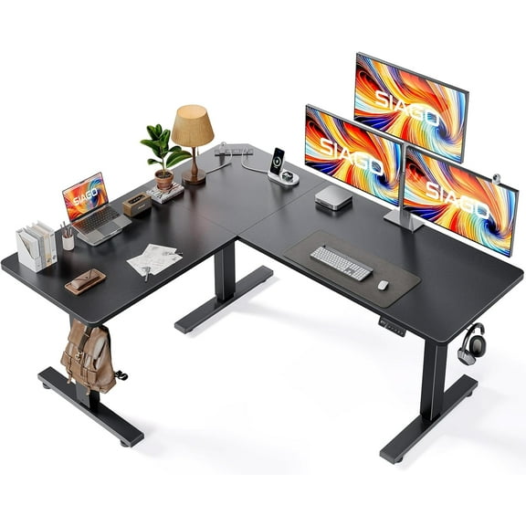 SIAGO Standing Desk - Adjustable Corner Standing Desk with Charging Station - Sit Stand Table with Memory Controller, Splice Board for Home Office