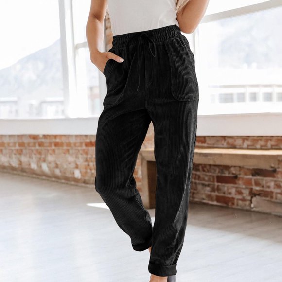 Weiqiqre Women's Palazzo Pants Casual Drawstring Elastic High Waist Straight Leg Pants Loose Comfy Trousers with Pockets