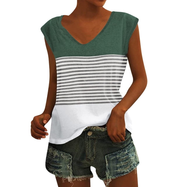 Ketyyh-chn99 Womens Sleeveless Tops Outerwear Cropped Vests Sleeveless Cami Shirt Slim Solid Ribbed Tank Top Green,L