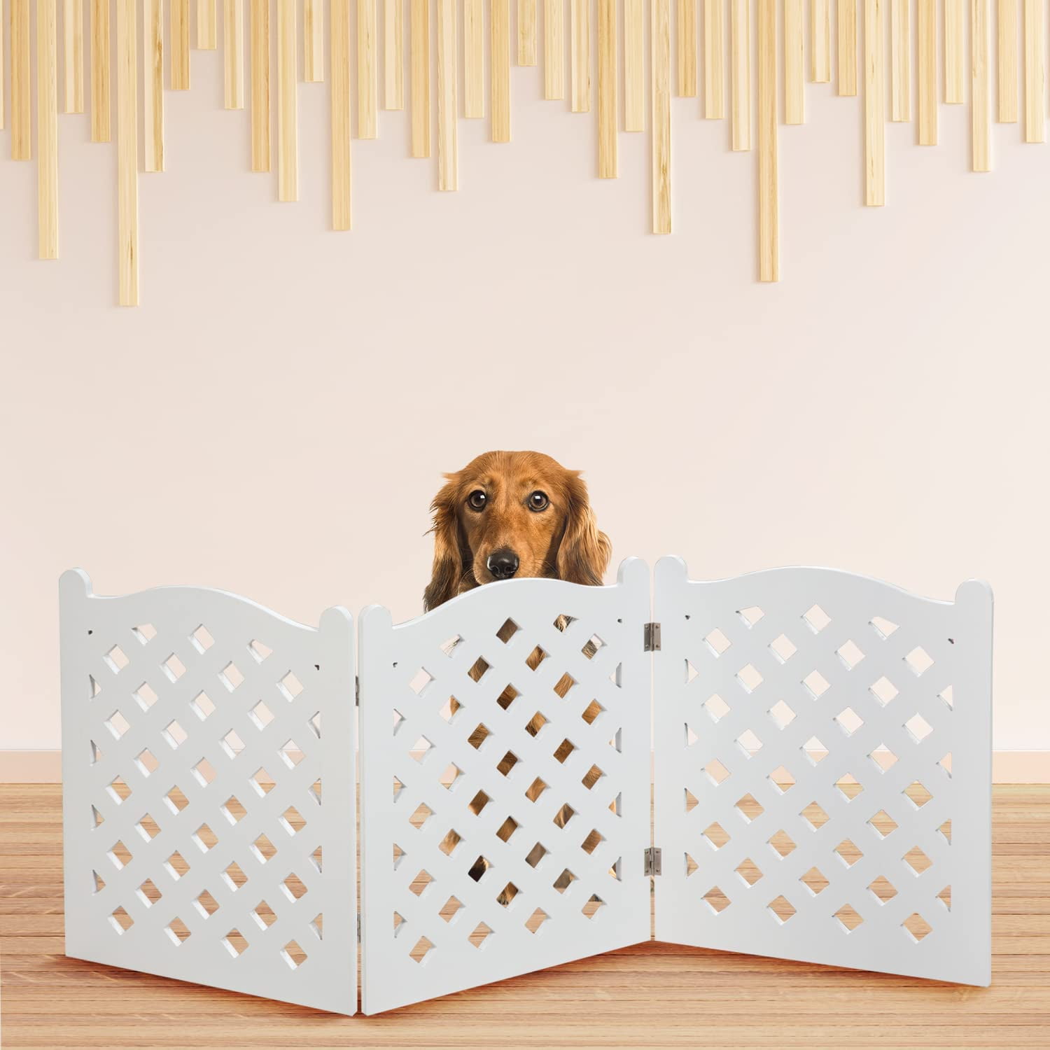 Freestanding Dog Gate Expandable Decorative Wooden Fence for Small to