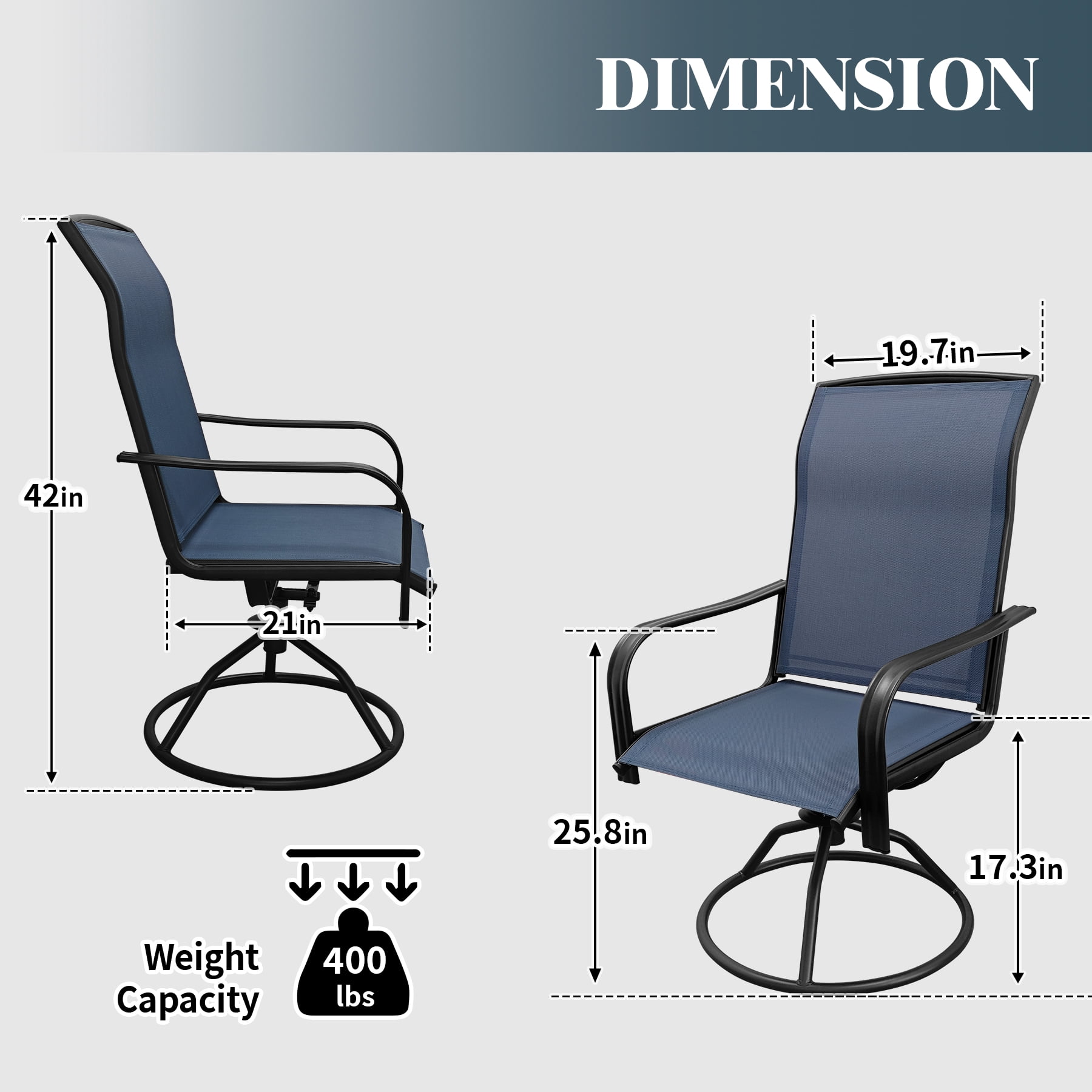 Set of 2 Patio Swivel Dinning Chairs: 360°Swivel & 15° Rocking Motion, Ergonomic High-Back with Weatherproof Teslin Fabric & Metal Frame for Backyard, Poolside, Garden & Porch