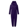 thumbnail image 5 of Front Zip Sherpa Fleece Onesie Hoodies Womens Shaggy Fuzzy Bear Ears Hooded Jumpsuit Winter Pajamas Homewear (M, Purple|Eye Mask), 5 of 6